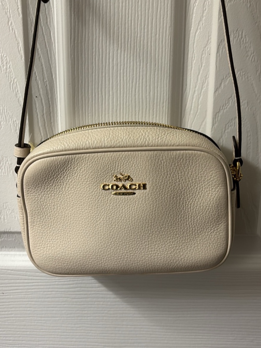 Coach Cream Pebble Leather Crossbody with Gold Hardware
